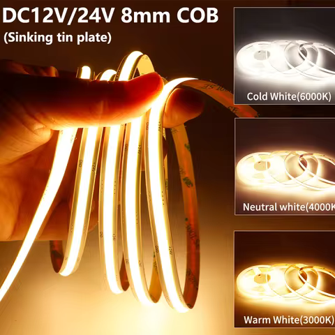 8mm COB LED Strip 12V 24V arbitrary cutting 3000K 4000K 6000K 528leds/m High Density Flexible LED Li