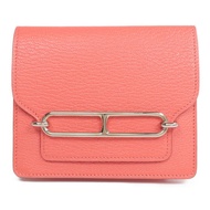 HERMES Chevre皮革Roulis Slim Wallet銀扣錢包Rose Texas