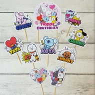 1 set of topper, cupcake decoration, cup cake, rice cone, birthday, happy birthday, BT21 character, 