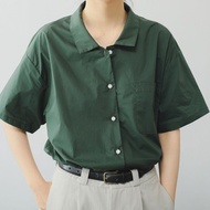 法式復古巴黎綠棉質衫 / 紳士少女感候麥電影 / 寬鬆百搭襯衫