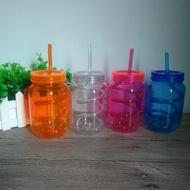ⓥ450ml Colorful Glass Mason Jar Mug with  Straw Smoothie Ice Cream Fruit Cold Drinking Water Jar 5S