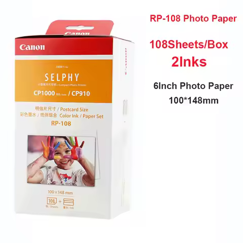 RP-108 Photo Papers 100*148mm(6 inch) sheets and 2 Ink Cartridge for Canon Selphy Photo Printer CP80