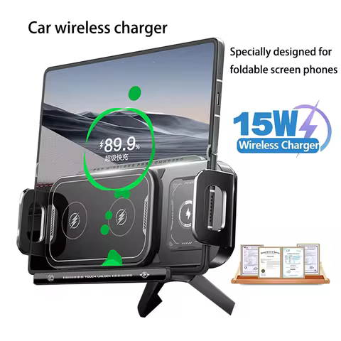 90° Rotation Universal 15W Car Phone Wireless Charger Holder Stand for Samsung Galaxy Fold 6 5 4 3 Z