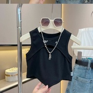 >NB Baby Girl  Vest Kids  Sleeveless T Shirt  Knit  Irregular Top->NB