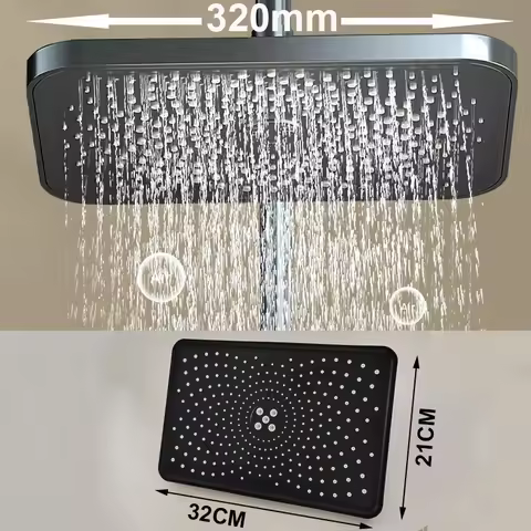12 Inches Big Panel Large Flow Ceiling Mounted Supercharge Shower Head Set 4 Modes High Pressure Abs