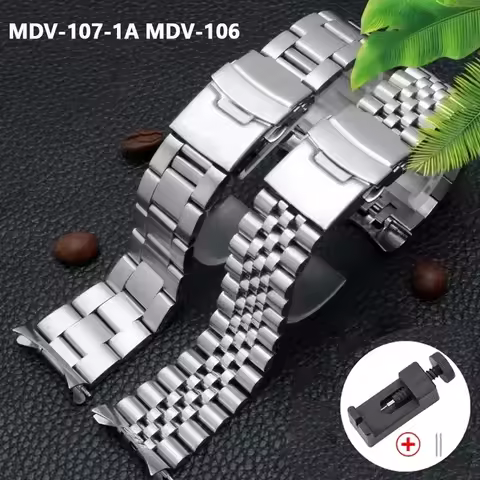 22mm Stainless Steel Strap for Casio Duro MDV-107-1A MDV-106 Marlin Men Diving Curved End Solid Meta