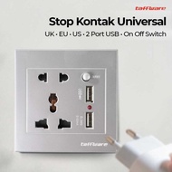 Stop Kontak Universal UK EU US 2 Port USB On Off Switch / colokan dinding tembok 1 2 3 4 lubang mult