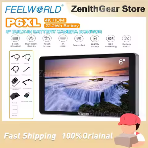 FEELWORLD P6XL 6-inch Camera Field Monitor Aluminum Case Built in Battery 4K HDMI High Brightness 12