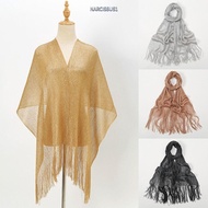 NARCISSUS1Y7KJ Dresses Shawls, Temperament Sun Protection Scarf, Summer Elegant Tassels Gold Silver 