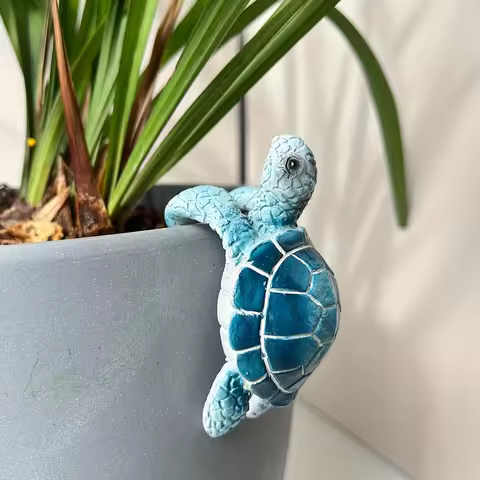1pc Cute Resin Small Turtle Statue, Turtle Hanging on the Flower Pot, Indoor Decoration Statue, Flow