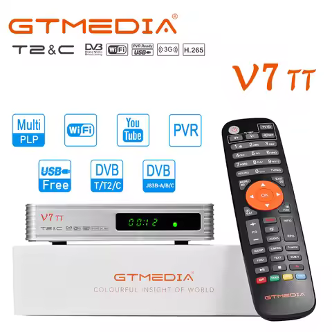 GT MEDIA V7 TT DVB-T/T2 DTT Decoder Terrestrial TV Receiver H.265 10bit Full HD 1080p Cable with USB