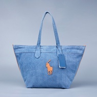 2026 Women Denim Blue Tote Bag With Big Pony Leather Label