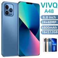 VIVQ A48 สมาร์ทโฟน โทรศัพท์มือถือหน้าจอขนาดใหญ่ 6.8 นิ้ว RAM16GB+ROM512GB โทรศัพท์มือถือความจุขนาดใหญ่ 6800mAh อายุการใช้งานแบตเตอรี่ที่ยาวนานโทรศัพท์มือถือ โทรศัพท์มือถือราคาถูก โทรศัพท์มือถือนักเรียน กล้อง HD สมาร์ทโฟน Android โปรโมชั่นราคาถูก