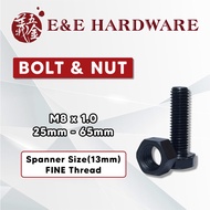 (FINE THREAD)(BENANG HALUS) M8 X 1.0 HEXAGON BOLT AND NUT/SCREW/SCREW NUT/SKRU GRADE 8.8