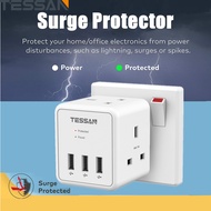 TESSAN 5 In 1 Multi Plug Extension 3250W 13A, Surge Protector Wall Charger With 2 Shared USB Charging, Multi Plug USB Adapter ,Wall Socket Power Strip 3 Pin Power Socket Extension With Surge Protection for Home Office Kitchen