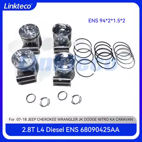 Engine Piston & Ring Set Fit 2.8 T L L4 Diesel ENS For 07-18 JEEP WRANGLER CHEROKEE CHRYSLER VOYAGER