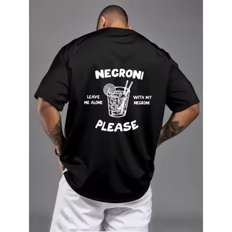 Men's T-Shirt Black Necroni Cocktail Graphic Print Leave Me Alone With My Negroni Please High Qualit