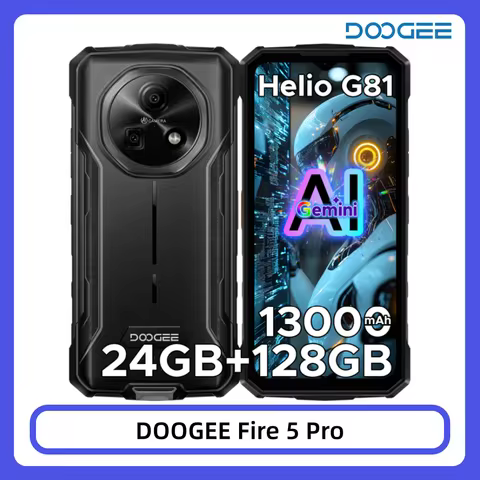 DOOGEE Fire 5 Pro Rugged Phone 24GB+128GB 6.6" HD+ Display 13000mAh Battery Helio G81 13MP+8MP NFC A