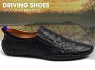 Giày lười nam da bò mọi slip on dập vân cá sấu dành cho lái xe cao cấp đế cao su non boat shoes mẫu 