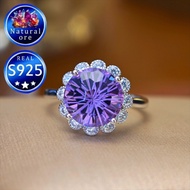 S925 Amethyst Ring Fireworks Cut Fireworks Color Shining Fashion Light Luxury Adjustable Ring