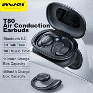 AWEI T80 TWS Wireless Bluetooth V5.3 Air Conduction Sport Gaming Earphone Headset IPX6 Waterproof Hifi Stereo Sound