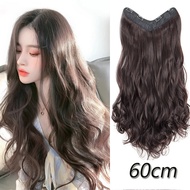 60cm Long Wavy Culry Hair Extensions V-Shaped Soft Hairpiece for Women 4clips On One-piece Wig