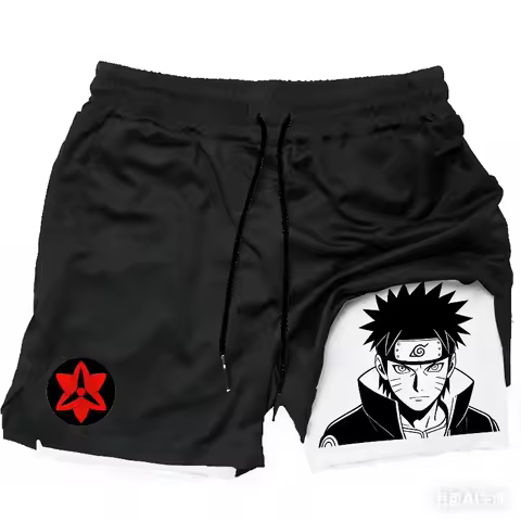 Naruto Kakashi Sharingan 2-in-1 Performance Shorts | Anime Double Layer Gym Shorts