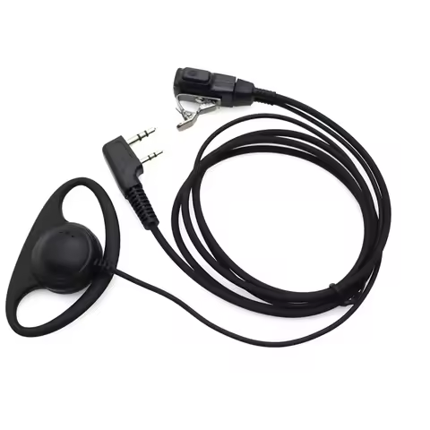 2 Pin Walkie Talkie Headset with MIC PTT D-Shape Walkie Talkie Earpiece Headphone for Baofeng Kenwoo