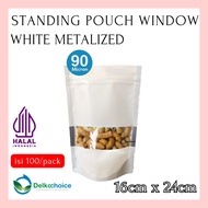 DELKOCHOICE STANDING POUCH ZIPLOCK WINDOW WHITE METALIZED 16x24