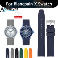 Aotelayer สายรัดนาฬิกากีฬาคาดมือดำน้ำกว้าง22มม. สำหรับ Swatch X Blancpain Fifty Fathoms ใช้ได้ทั่วไปกันน้ำสีส้มสีดำสีเงินพร้อมเครื่องมือหัวเข็มขัด