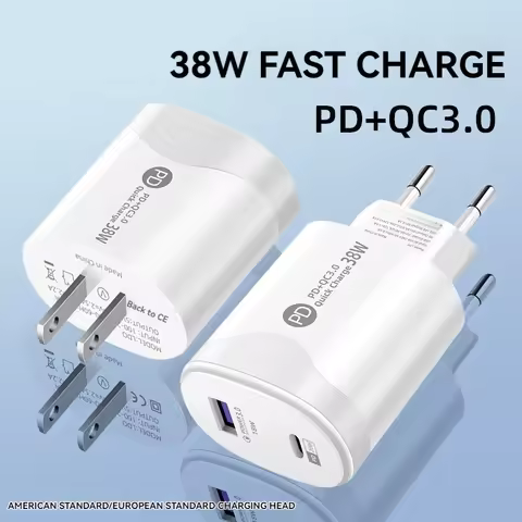 QuantumVolt 38W Global Charging Solution - Dual USB-C PD3.0 GaN Tech with EU/US Plugs