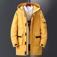 Mens Down Jacket Winter Mid-Length Thick Warm 90% White Duck Down Jackets Men Hooded Fashion Solid C