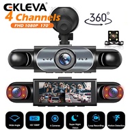 EKLEVA กล้องติดรถยนต์4ช่องสัญญาณกล่องดำบันทึกวิดีโอรถยนต์ ° 360พร้อมการมองเห็นได้ในเวลากลางคืน24/7มอ