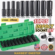 10PCS 1/2" 10-24mm Impact Socket Set Automotive Car Tools Hex Electric Impact Wrench Black Socket Ad