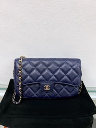 Chanel classic flap woc / wallet on chain 深藍色荔枝牛皮