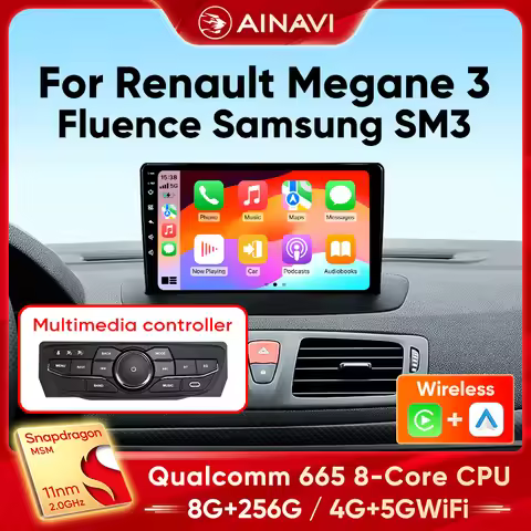 Ainavi Car Radio For Renault Megane 3 Fluence Samsung SM3 2008 - 2014 Wireless Carplay Android Auto 