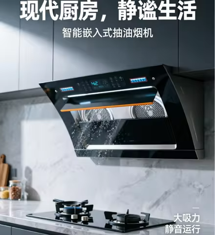 220V Haotaitai Double Motor Range Hood Kitchen Strong Suction Auto Clean Side Suction HBW1