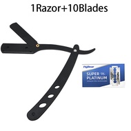 Mens Stainless Steel Razor Blade Manual Razor Classic Wet Shaving Black Razor Replaceable Blade