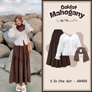 Latest 3-In-1 Eid Outfit Set for Women (Pashmina + Blouse + Mahogany Layered Skirt) Korean Style-AB4