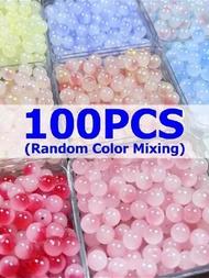 100 piezas cuentas sueltas de vidrio coloridas de 8mm para hacer joyas, pulseras y collares DIY, cadenas telefónicas, manualidades, suministros para pequeñas empresas