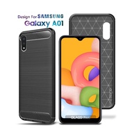 Premium Carbon Case Samsung Galaxy A01 Black - Soft Case Glass Pro