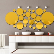 shop 32pcs Geometric Circle 3D Mirror Wall Stickers DIY Home TV Background Living Room Bathroom Deco