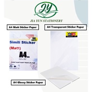 A4 Matt Sticker Paper / A4 Glossy Sticker Paper / A4 PVC Transparent Sticker