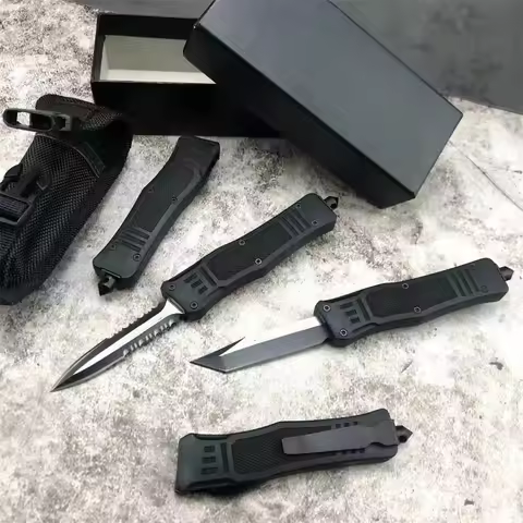 Multi-functional Outdoor Tactical Folding Knife with Tanto Blade, Black Zinc Alloy Handle, Pocket Cl