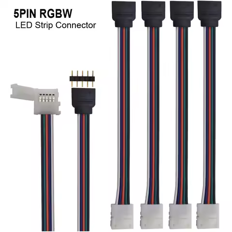 5Pin 5050 LED RGBW Strip Extension Connector Cable Wire Led Strip Extension Cables Clip For 12-24V 5