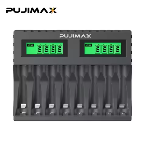 PUJIMAX 8-slot Battery Charger Suitable 1.2V AAA/AA Rechargeable Battery Short Circuit Protection LE