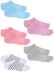 5 Pairs Stripe Toe Socks Five Finger Socks Low Cut Colorful Socks for Women Girl Supplies