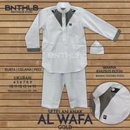 Baju Stelan Koko Anak Al - Wafa / AWF Gold Lengan Panjang Putih Polos