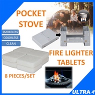 8PCS/SET Hexamine Alcohol Fuel Tablet Foldable Solid Stove Camping Metal Cooker Fire Starter Gel Lilin Askar Dapur Masak