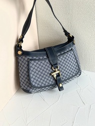 絕版古董包 Celine藍黑色老花Hobo腋下包 單肩包 側背包 中古包